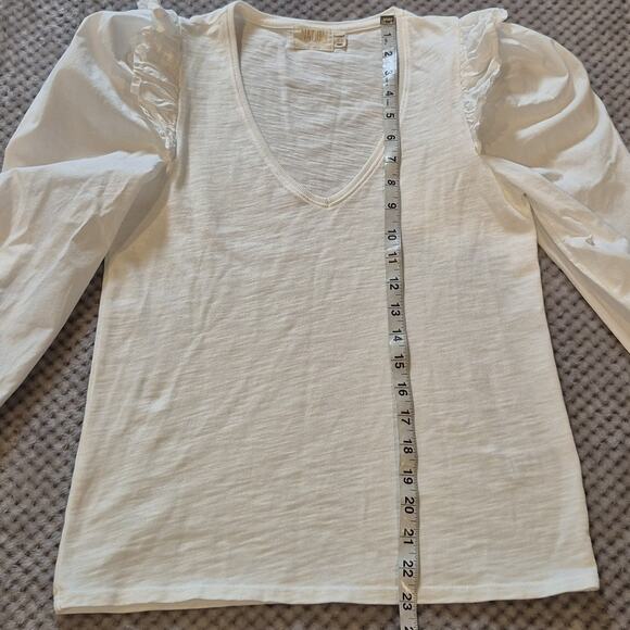 Nation LTD Remi Prim Combo Tee Size XS V-Neck Top Chic Ruffle Puff Sleeve White - Picture 5 of 10